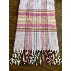 CASHMINK by V. Fraas woman’s pink plaid scarf with fringe